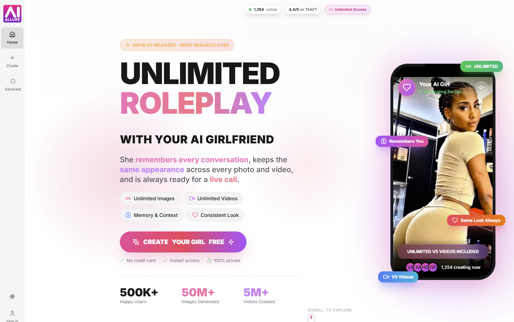 AI Allure homepage & landing experience