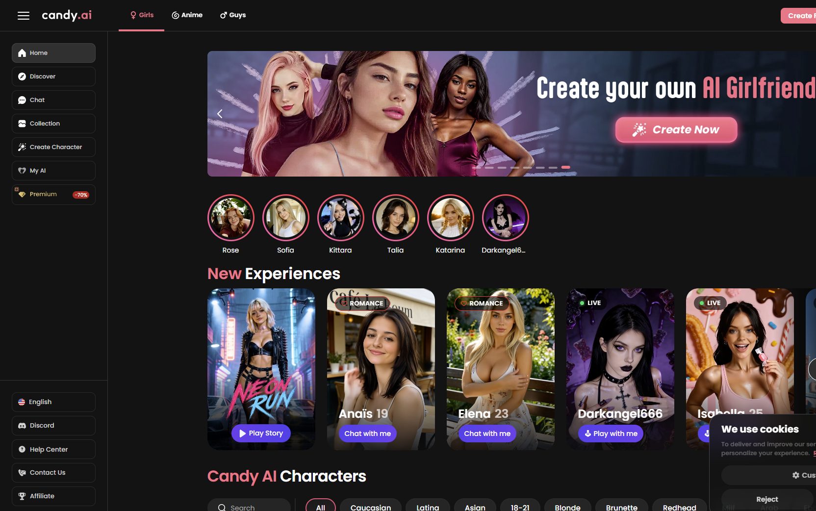 Candy AI homepage & landing experience