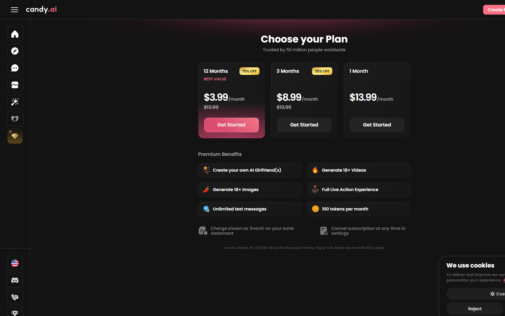 Candy AI pricing & subscription tiers