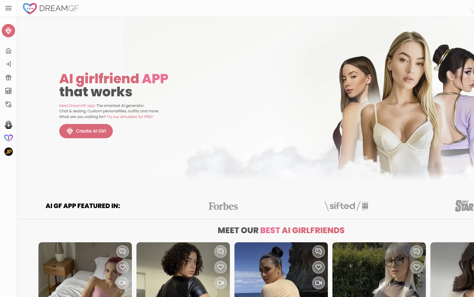 Dream GF homepage & landing experience