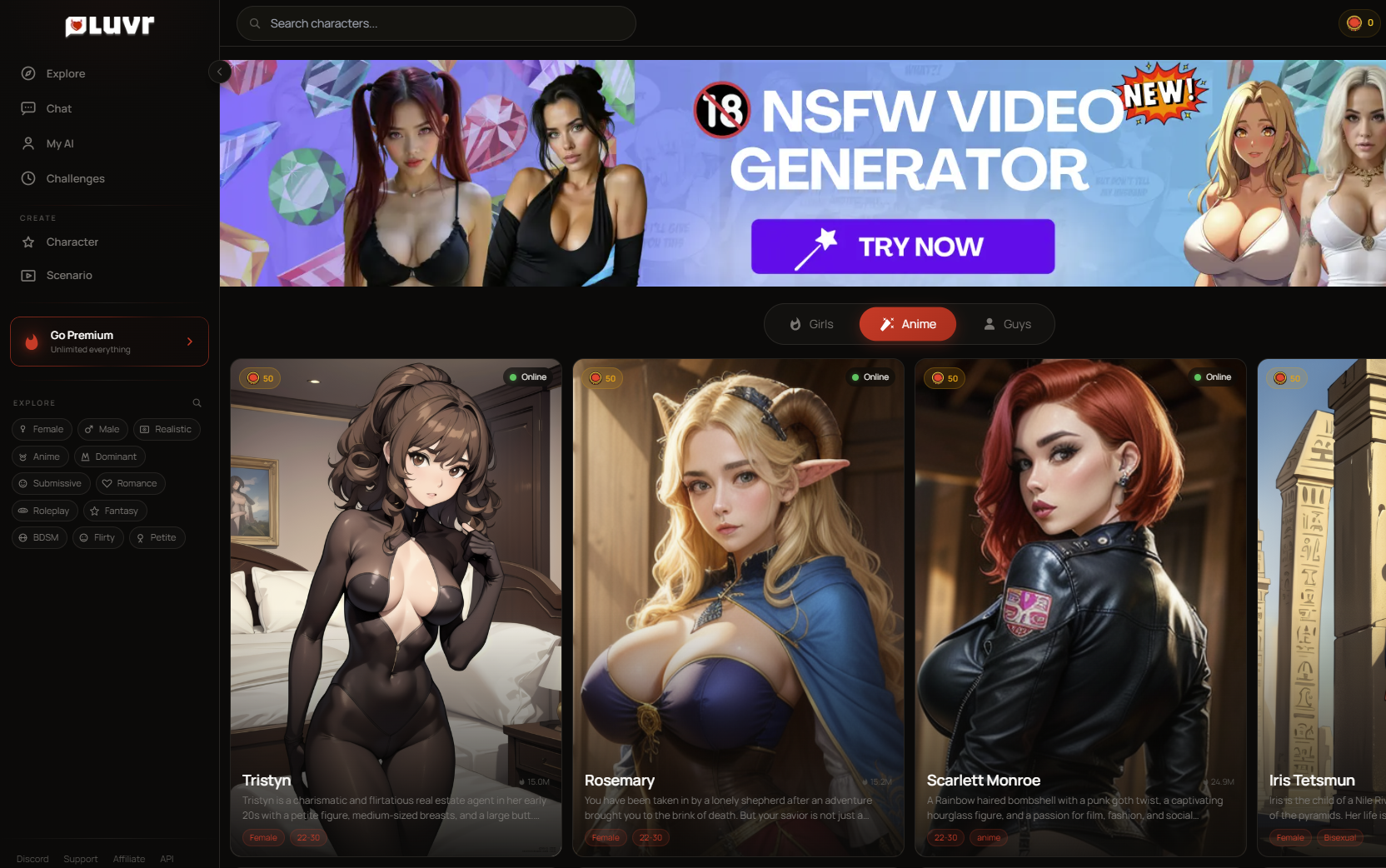 Luvr AI homepage & landing experience