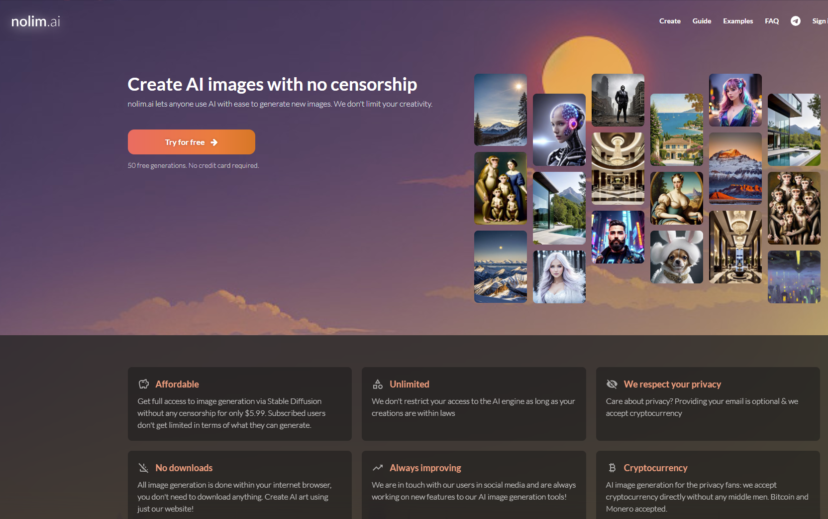 Nolim AI homepage & landing experience