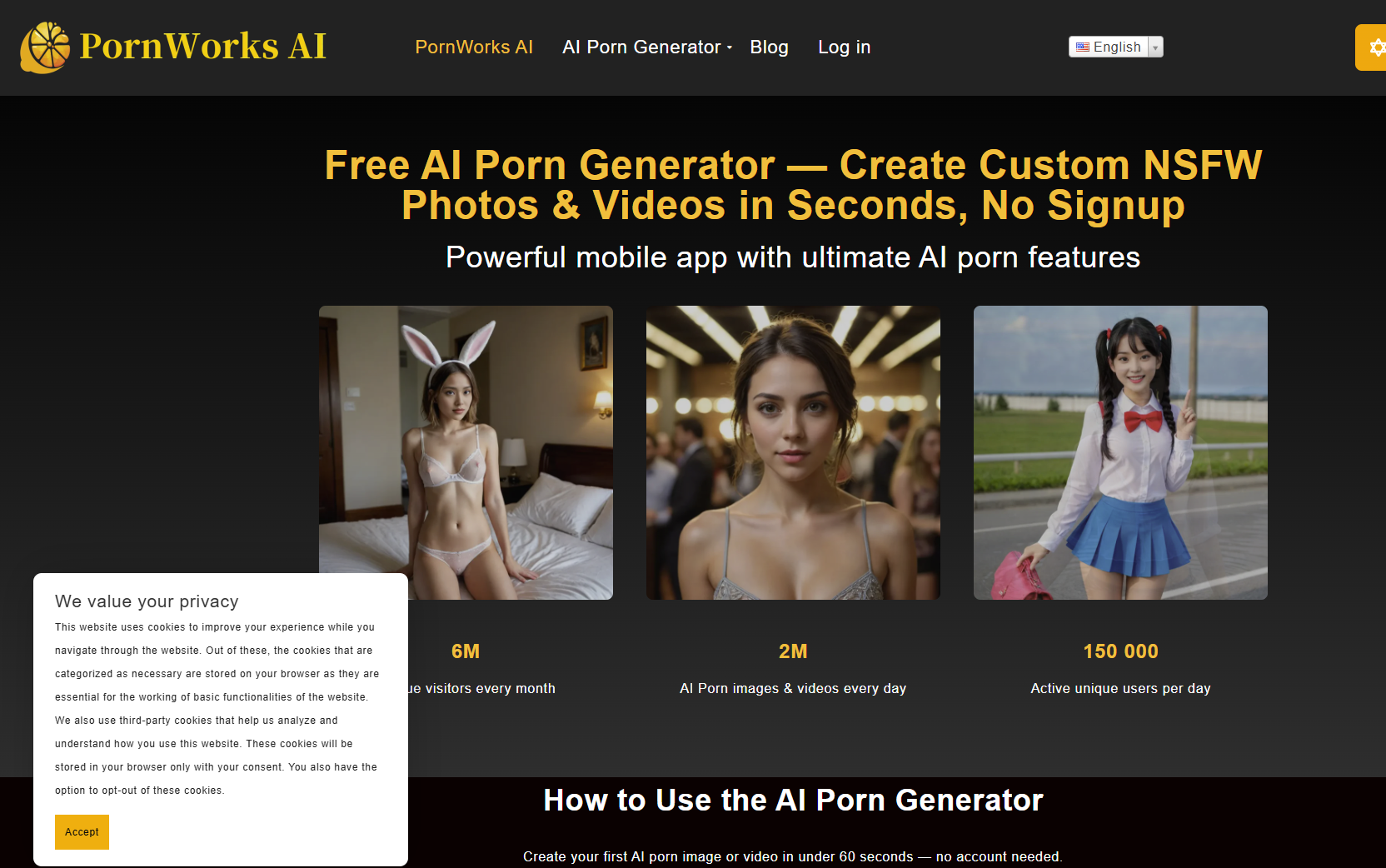 PornWorks AI homepage & landing experience