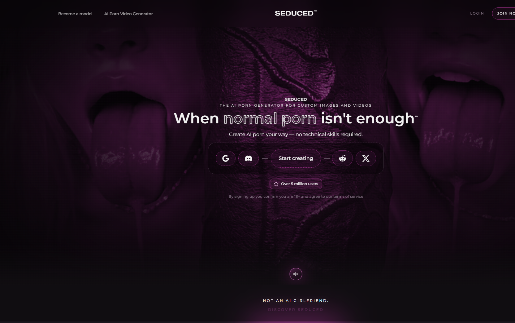 Seduced AI homepage & landing experience